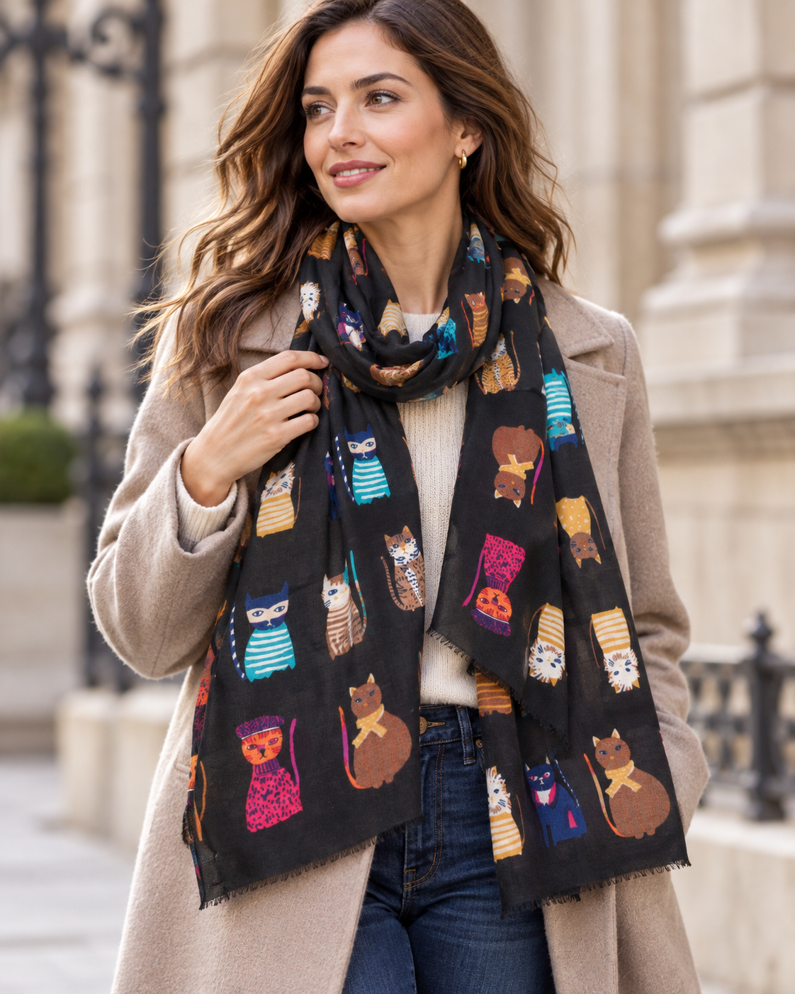 Puha fekete női macskamintás sál – Nikkó (5)